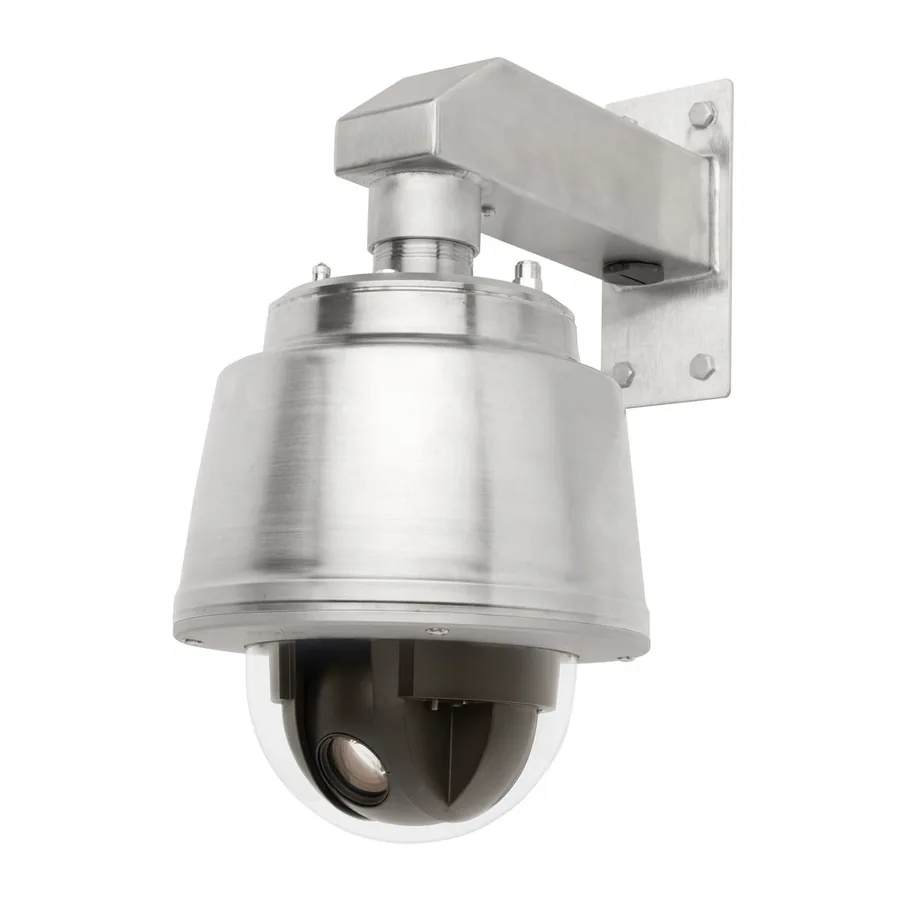 Outdoor PTZ dome CCTV camera on a wall mount